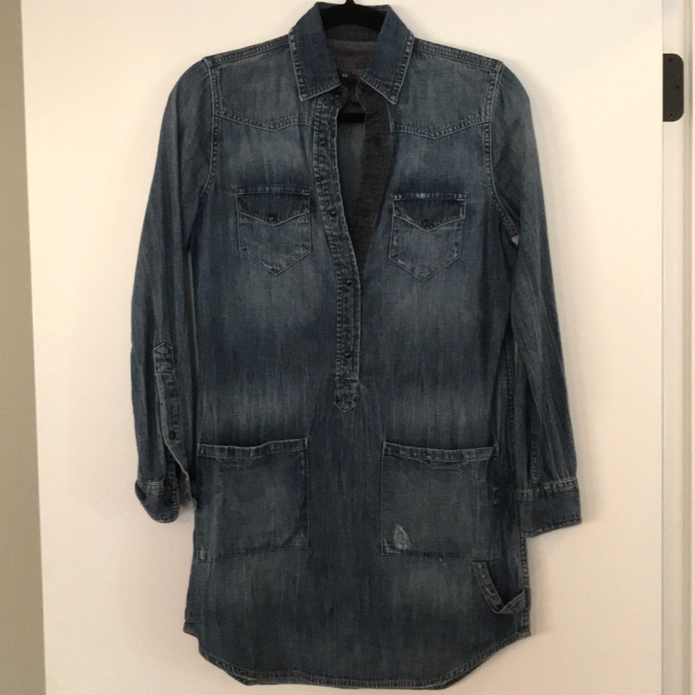 Distressed denim shirt dress